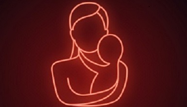glowing woman and infant design neon light