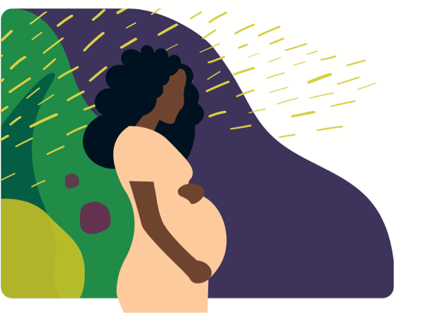 Pregnant mom in peach dress illustration