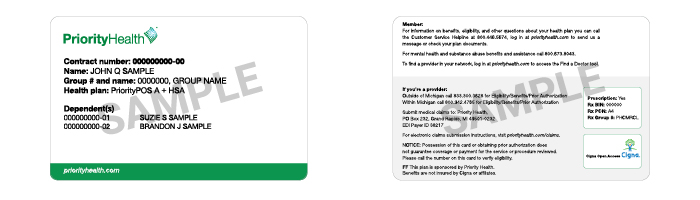 Priority Health member ID card