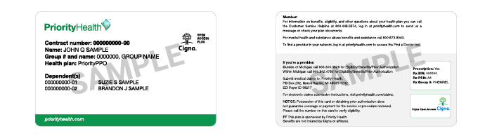 Priority Health member ID card