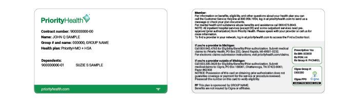 PriorityHMO with PriorityHSA ID card example