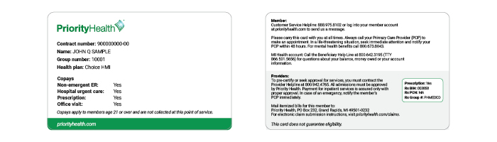Priority Health Choice HMI ID card example