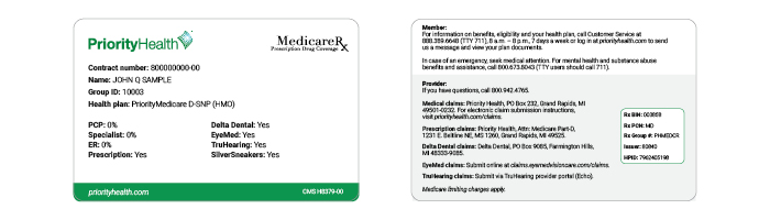 PriorityMedicare DSNP ID card example