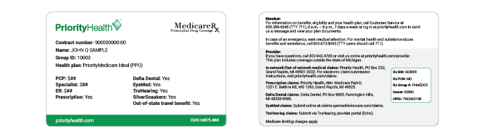 PriorityMedicare Ideal PPO ID card example