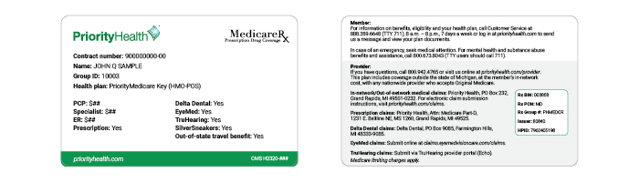 PriorityMedicare Key HMO-POS ID card example