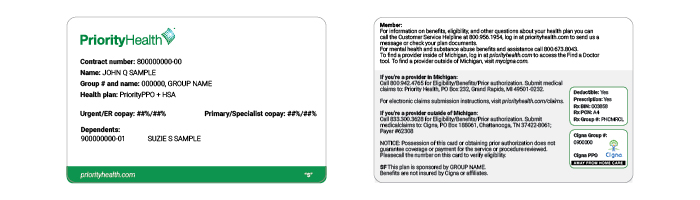PriorityPPO with PriorityHSA self funded ID card example