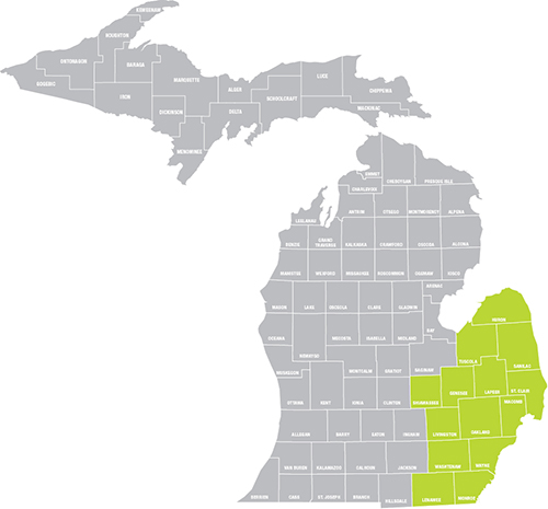 eastern michigan counties map light green