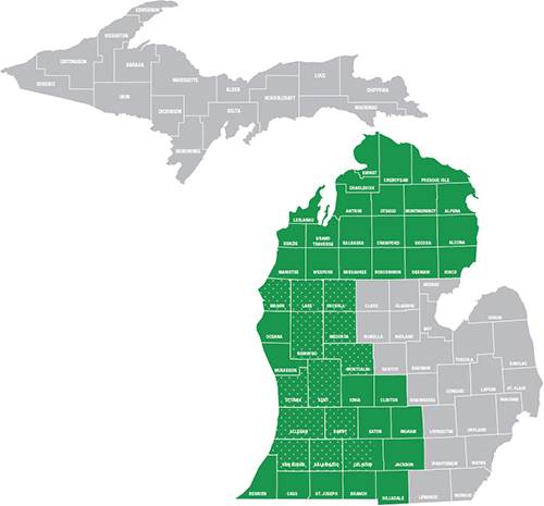 west north region michigan map green