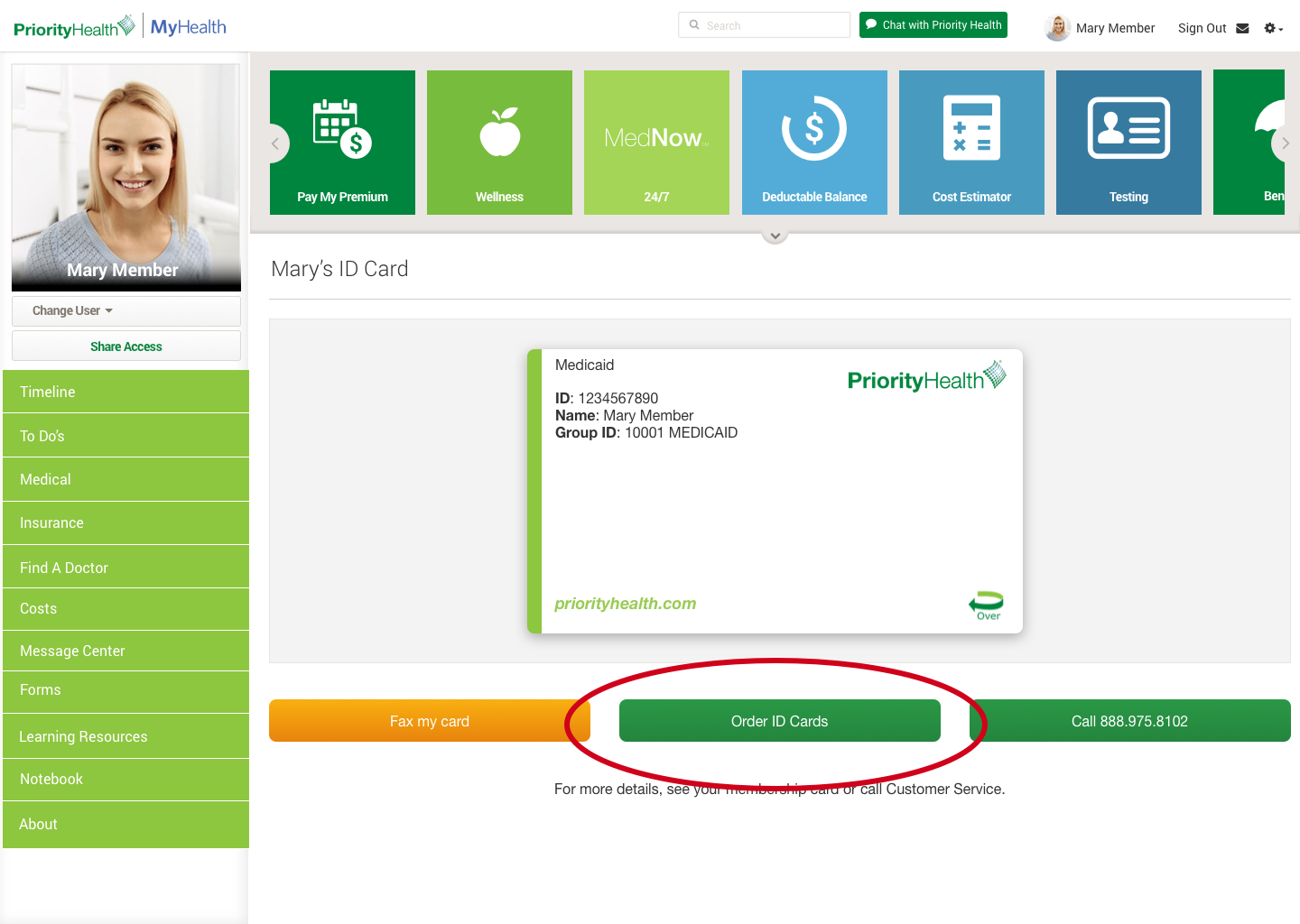 myhealth order ID card screenshot