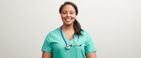 smiling nurse with stethoscope