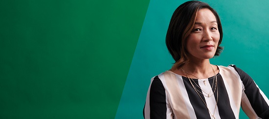 Woman with green background