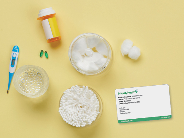 doctor's office supplies with Priority Health member ID card.
