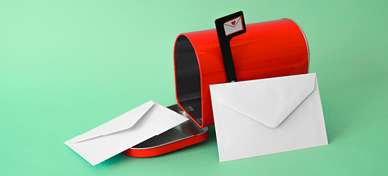 red mailbox with white letters