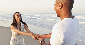 happy couple on beach